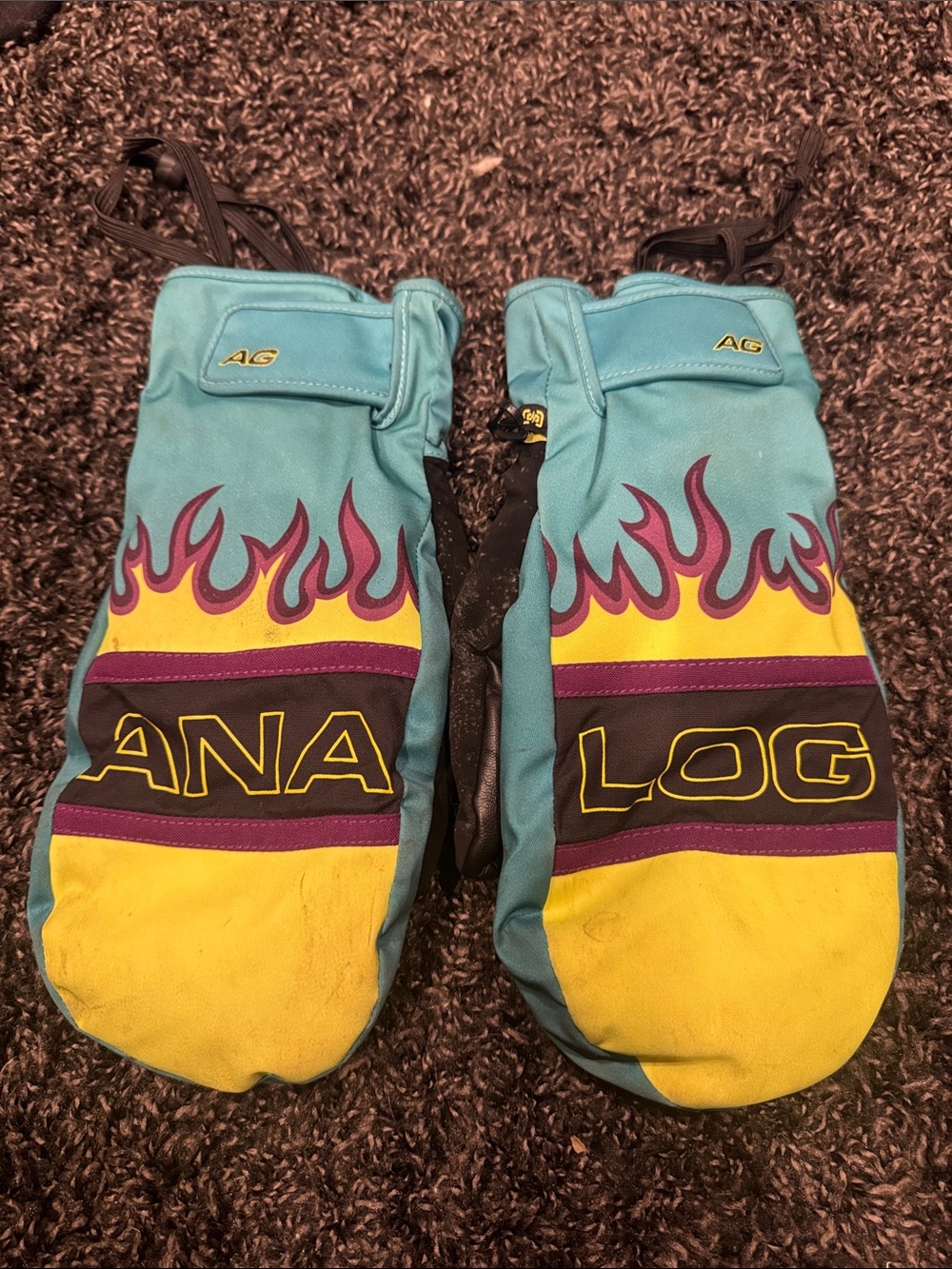 Burton Analog Gentry Teal, Yellow & Purple Flame Ski Mittens